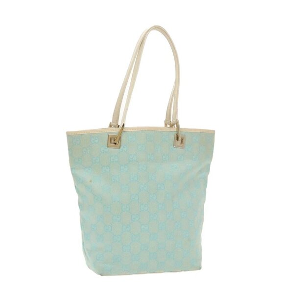 GUCCI GG Canvas Shoulder Bag Light Blue Gold - Picture 1 of 15